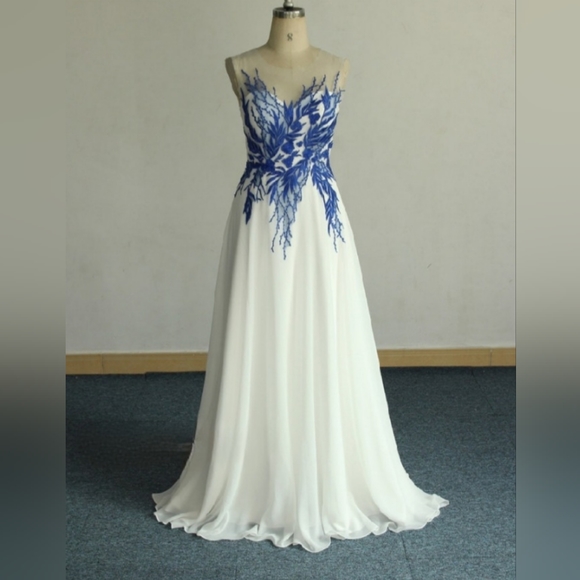 Dresses & Skirts - Unique custom made wedding dress size 16 blue and white